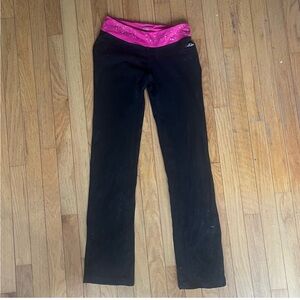Y2K Fila Flared Yoga Pants with Pink Crystal Fold-over Waistband